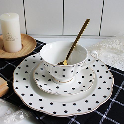 Black and White Retro Series Coffee Cup and Saucer Set - European Striped Polka Dot Mug Cake Plate