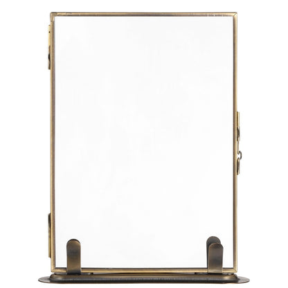 Vintage Floating Glass Frame, Tabletop Floating Picture Frame for Dry Flowers, Double Glass Pressed Flower Display Frame with Metal Base, Shelf Photo Frames for Home Office