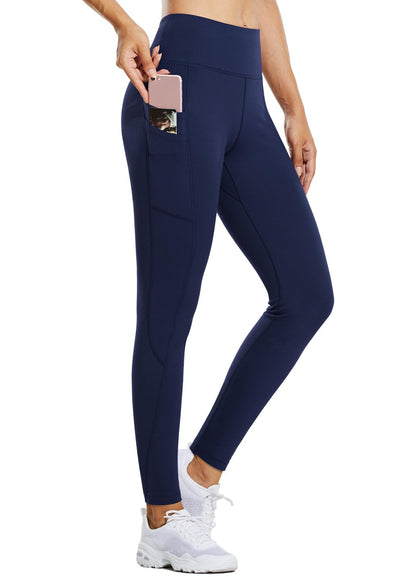 BALEAF Women's 27“ Fleece Lined Leggings Water Resistant High Waisted Winter Warm Hiking Running Pants with Pockets