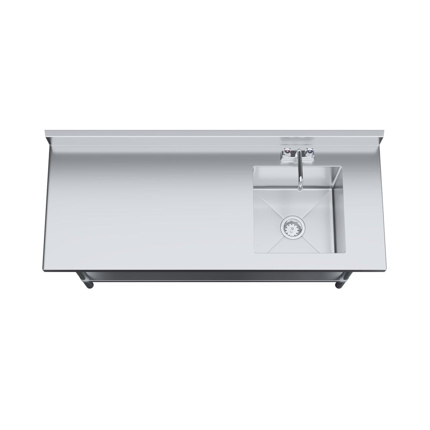 60 Inch Stainless Steel Work Table with Sink, 24 in. x 60 in. Commercial Prep Table with Right Side Sink, Faucet & Undershelf, Heavy Duty Kitchen Utility Workstation, NSF