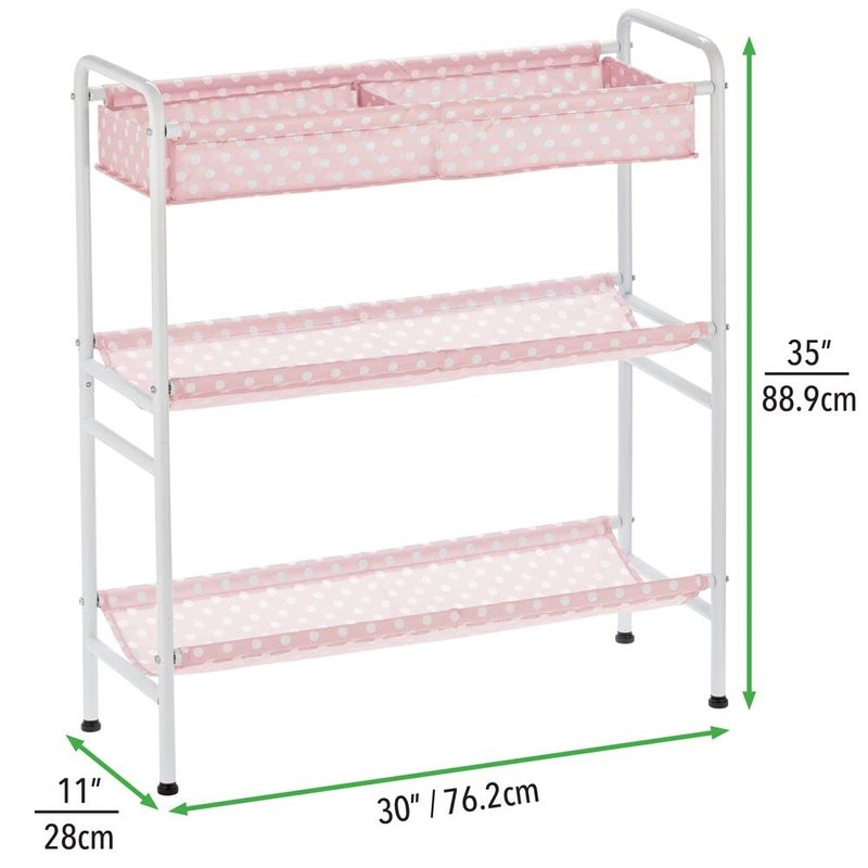 mDesign 3-Tier Metal Frame, Vertical Toy Storage Organizer Cart for Child/Kids Bedroom, Toy Room, Playroom - Holds Toys, Crayons, Building Blocks, Puzzles, Crafts, Books, Blankets - Pink/White