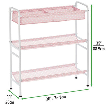 mDesign 3-Tier Metal Frame, Vertical Toy Storage Organizer Cart for Child/Kids Bedroom, Toy Room, Playroom - Holds Toys, Crayons, Building Blocks, Puzzles, Crafts, Books, Blankets - Pink/White