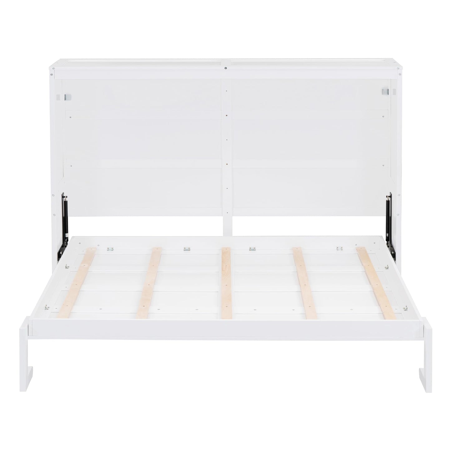 Ball & Cast Murphy Bed Full Size,Farmhouse Murphy Cabinet with Storage Shelf,Wood Hidden Wall Bed,Foldable Platform Bed,Space-Saving,No Box Spring Needed,White