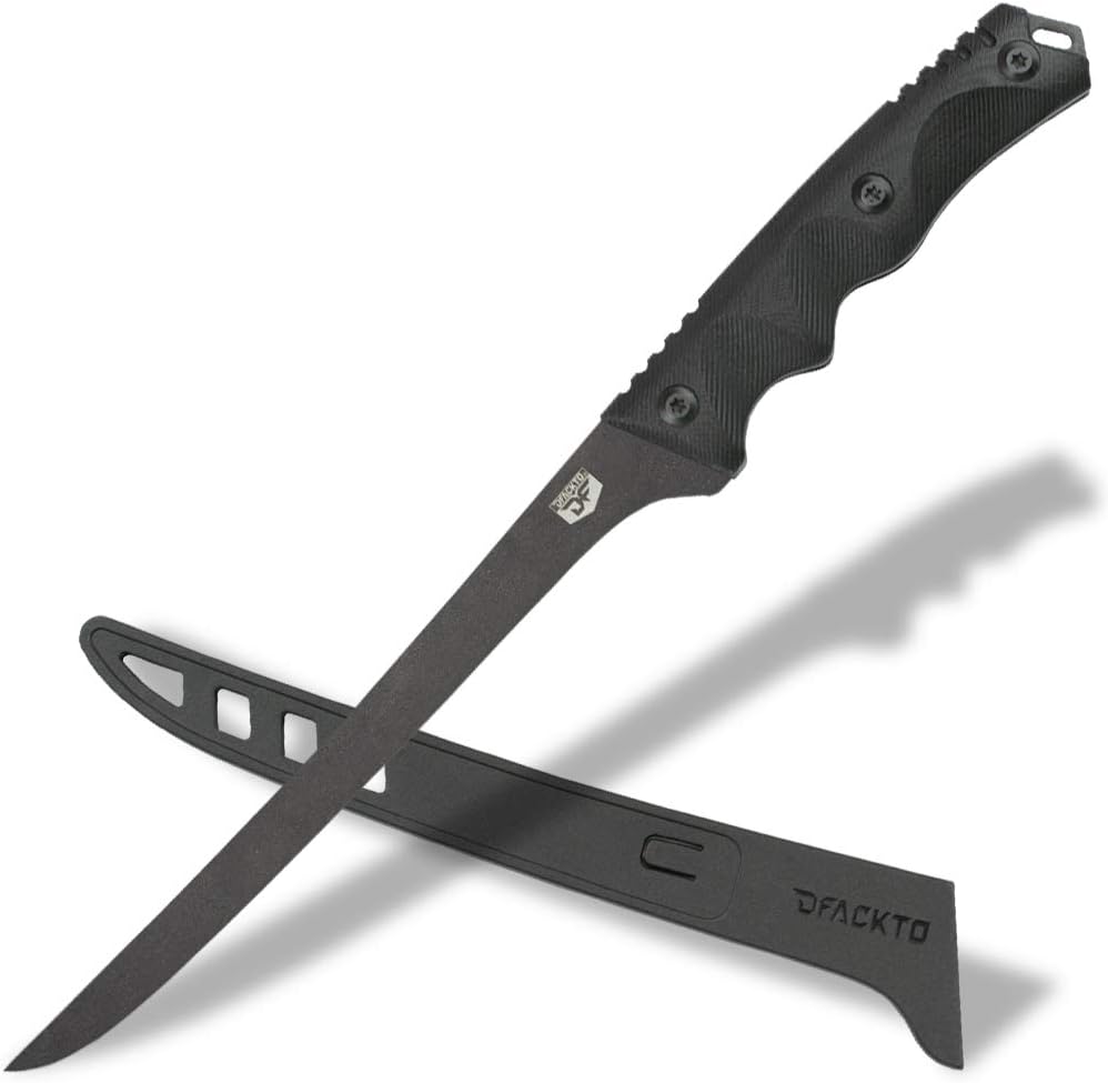 Interceptor 7.5 Inch Fillet Knife for Camping and Outdoor Kitchen, High Carbon Stainless Steel Black Knife