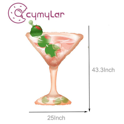 CYMYLAR 4Pcs 43Inch Martini Glass Olive Balloons,Cocktail Party Balloons For A Tini Bit Older Party/Girls Night/Bachelorette/Bridal Shower/Cocktail Birthday/Retro Lounge Bar Decorations