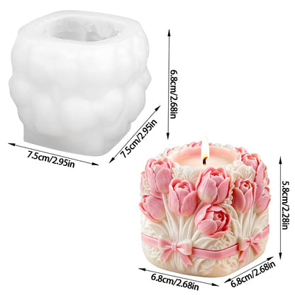 3D Tulip Bouquet Flower Silicone Mold for Scented Candles Handmade Soap Making Tulip Bouquets Cylinder Flower Molds Silicone Candle Molds for Candle Making Supplies Floral Decor Plaster Resin Mold
