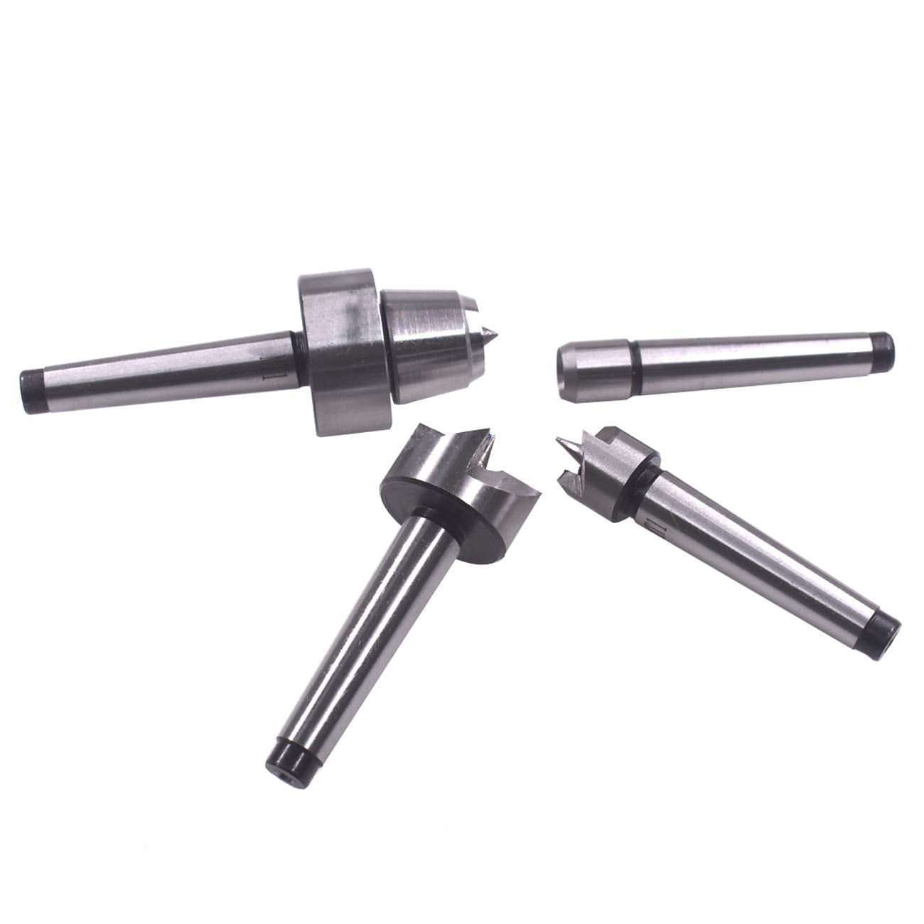 HGC 4 Pcs MT1 Steel Wood Lathe Live Center Drive Spur Cup Arbor with Wood Case