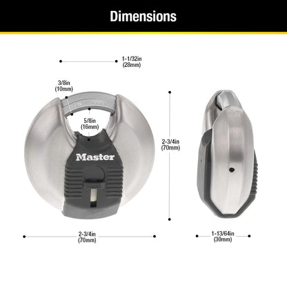 Master Lock Magnum Heavy Duty Stainless Steel Discus Padlock with Keys, Keyed Alike Heavy Duty Storage Lock for Indoor or Outdoor Use, 2 Pack, ‎M40XTCCSEN