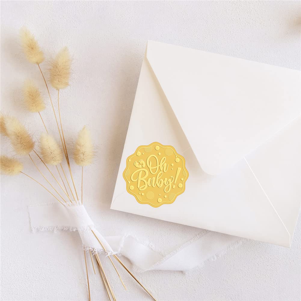 CRASPIRE Footprint Baby Gold Embossed Envelope Stickers 2 Inch 100pcs Foil Seals Adhesive Certificate Stickers Label for Wedding Invitations Gift Packaging Baby Shower