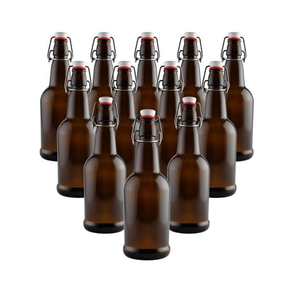FastRack Swing Top Glass Bottles 33 oz – Pack of 12 | Amber Flip Top Glass Bottles with Airtight Lids | Resealable Grolsch-Style Fermentation Bottles for Kombucha, Beer, Mead, Soda, Vinegar & Water
