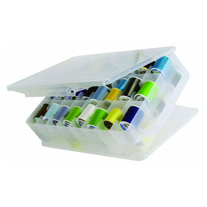 Double-Sided Sewing Organizer Box with 46 Grids - Clear Plastic Thread Storage Case for Embroidery Floss, Sewing Threads, Needles, Beads & Craft Supplies (Portable Craft Organization Container)