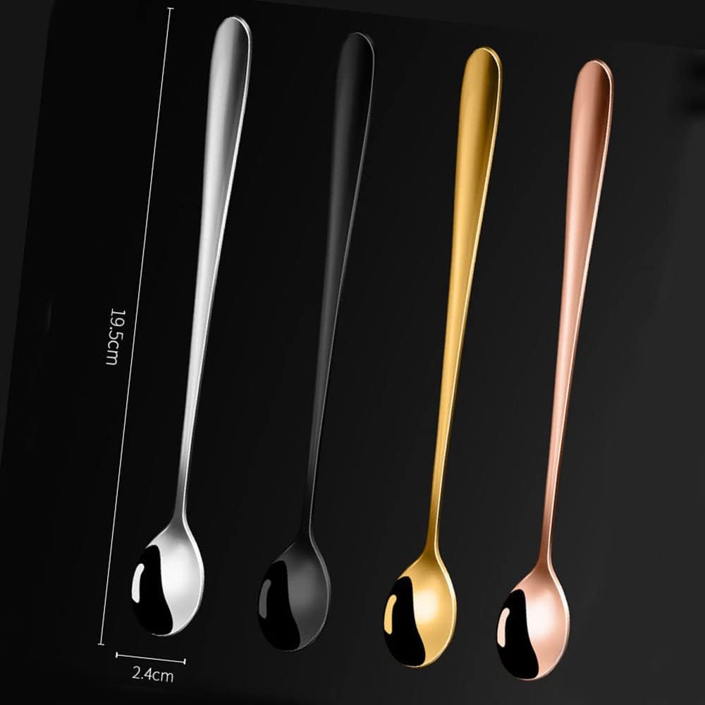 4 Pieces Stainless Steel Coffee Teaspoons, Long Handle Espresso Soup Ice Cream Dessert Spoons