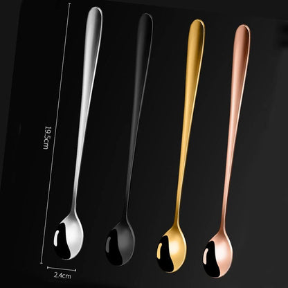 4 Pieces Stainless Steel Coffee Teaspoons, Long Handle Espresso Soup Ice Cream Dessert Spoons
