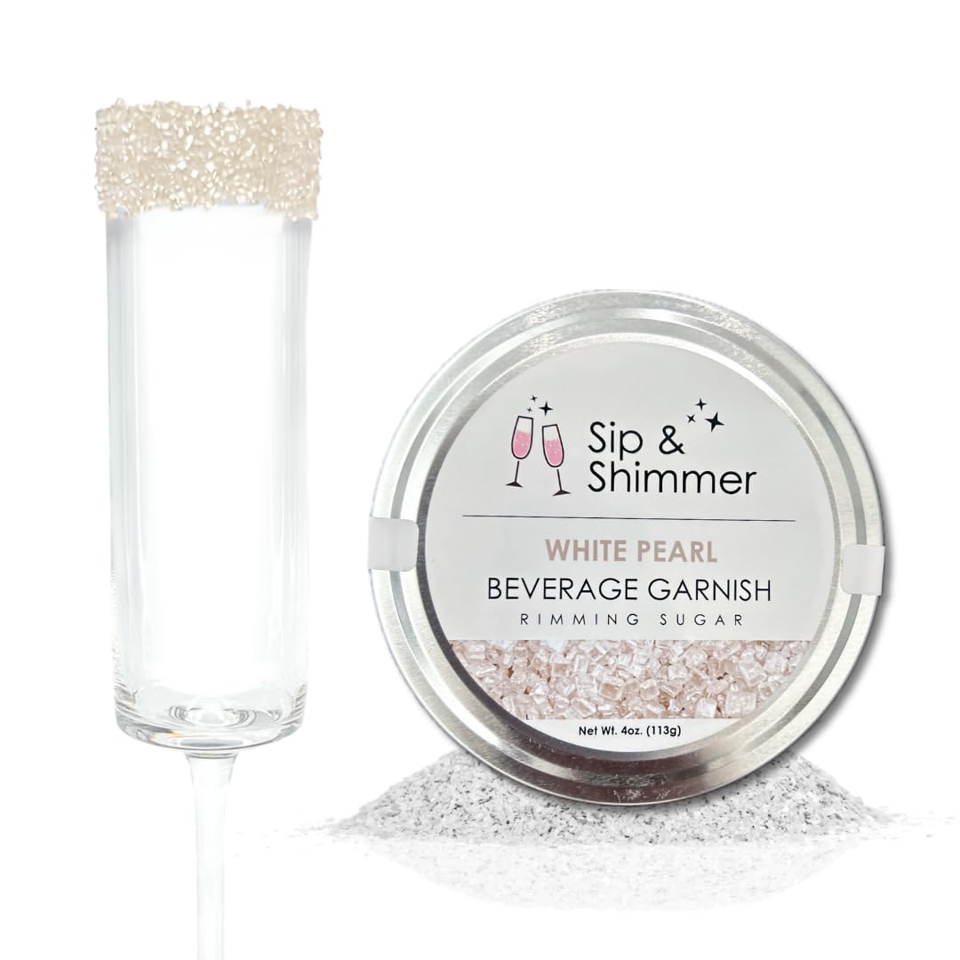 Shimmer Rimming 4oz (113g) Sip & White Pearl Glass Sugar Beverage Garnish For Fun Festive Cocktails & Mocktails In A