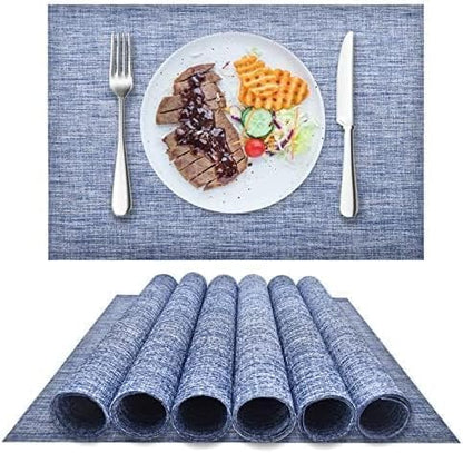 DACHUI Placemats Set of 6, Durable Water Resistant Linen Look Woven Table Mats, Washable, Blue
