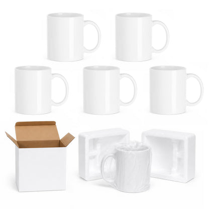 PYD Life 6 Pack Sublimation Coffee Mugs Blanks with Individual White Box, Tazas Para Sublimacion 11 OZ, Compatible with Cricut Mug Press Sublimation Oven, for Small Business DIY Custom Gifts