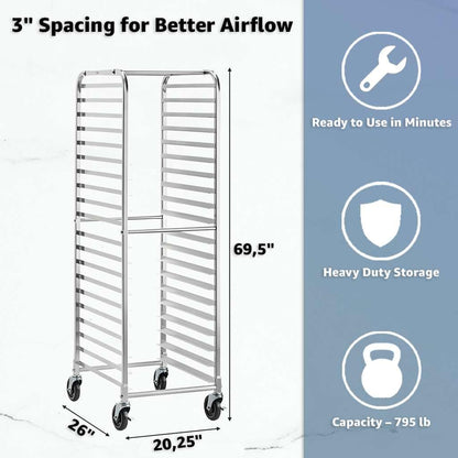 Zedfire 20 Pan Aluminum Sheet Pan Rack - Bakery Speed Rack, Commercial Bread Pan Rack with Casters