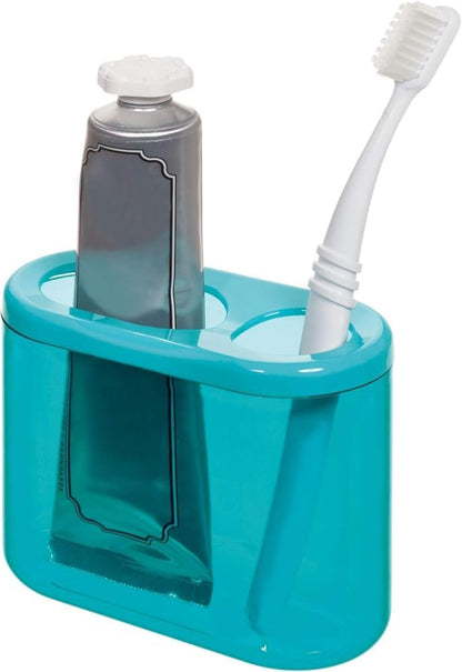 iDesign Finn Plastic Oval Holder, Holds Standard Toothbrushes, Toothpaste, and Makeup Brushes, Teal