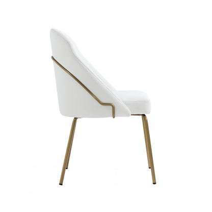 Manhattan Comfort Gracie Modern Faux Leather Dining Chairs, Upholstered Leatherette Seat, Steel Legs, High-Density Foam, Comfortable & Stylish Kitchen and Dining Room Chairs, Set of 2, White and Gold