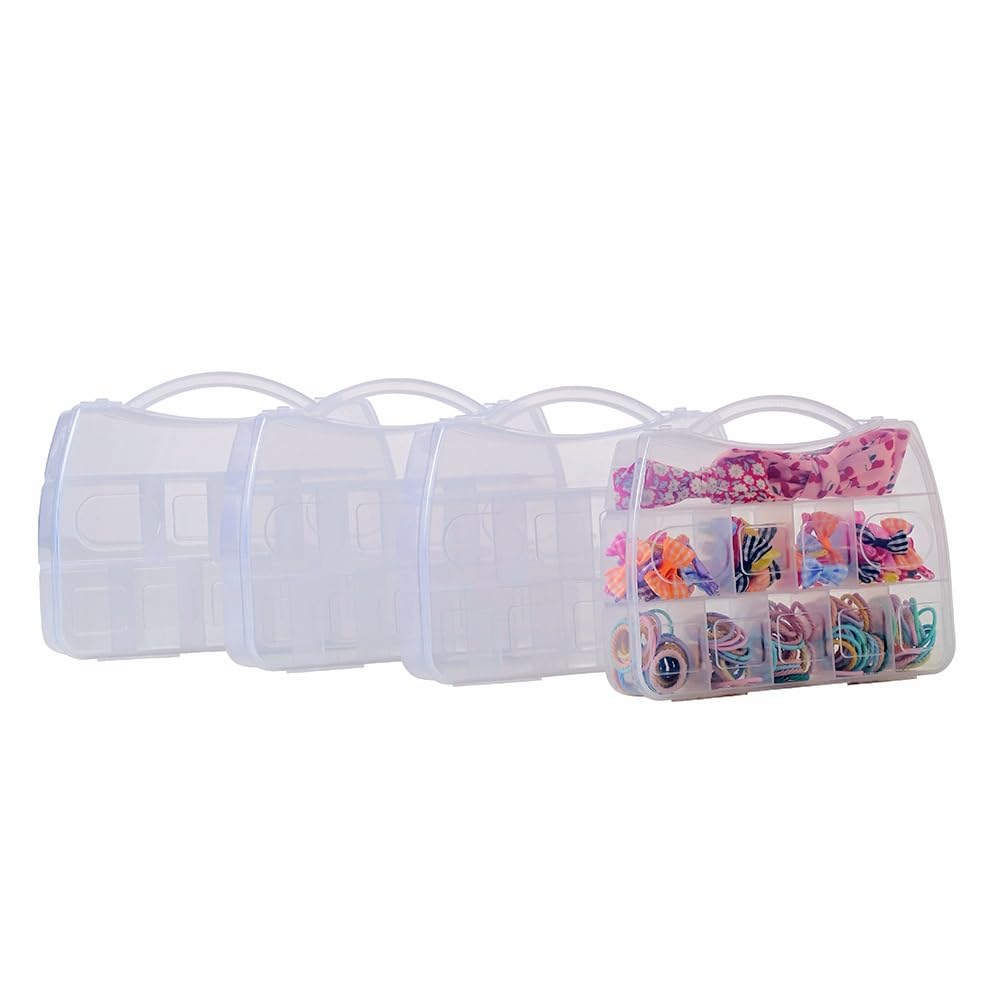BangQiao 4 Pack Fixed 10 Grids Small Clear Plastic Storage Case with Handle, Mini Cute Organizer Box for Gift Giving, Birthday, Event, Party, Jewelry, Ornaments, Craft Supplies, DIY Accessories