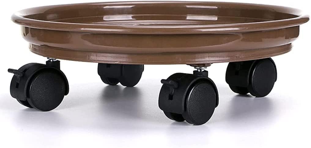 Yiting 12” Heavy-Duty Plant Caddy with Wheels, Rolling Plant Stand Dolly with Casters for Indoor and Outdoor - Brown