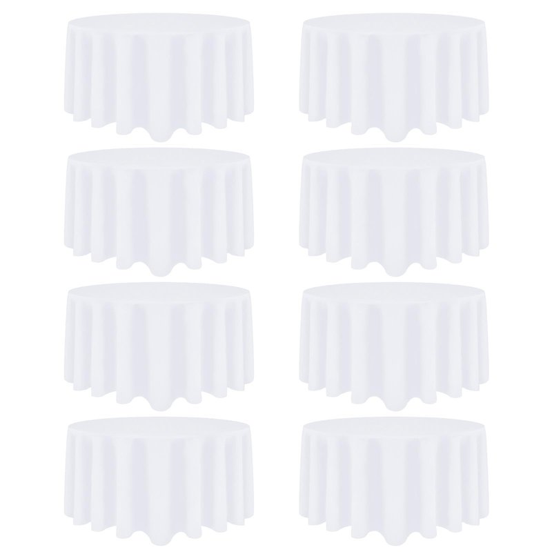 Heneger 8 Pack White Round Tablecloth 90 Inch White Table Cloth Stain and Wrinkle Resistant Reusable and Washable Polyester Fabric Table Covers for Buffet Wedding Party and Banquet