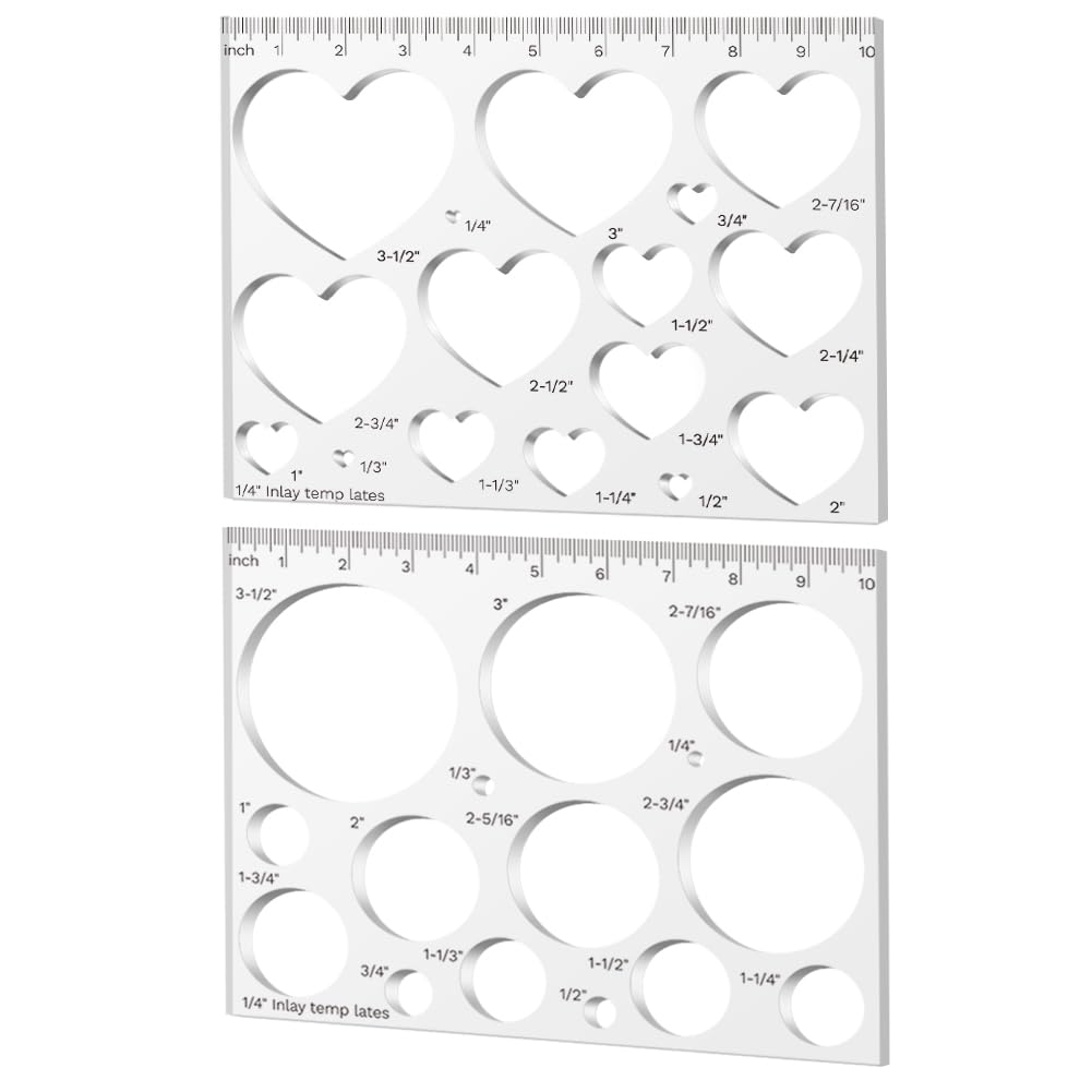 GLASSWINDS 2 Pcs 15 in 1 Acrylic Router Templates for Woodworking Heart Inlay Template Decorative Router Jig Circle Template for Drawing Cut Guide Inlay Tools Accessories