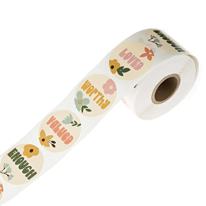 Retro Floral Encouraging Stickers / 500 Worthy Valued Loved Stickers / 1.5" Round Motivational Labels / 4 Alternating Uplifting Flower Designs