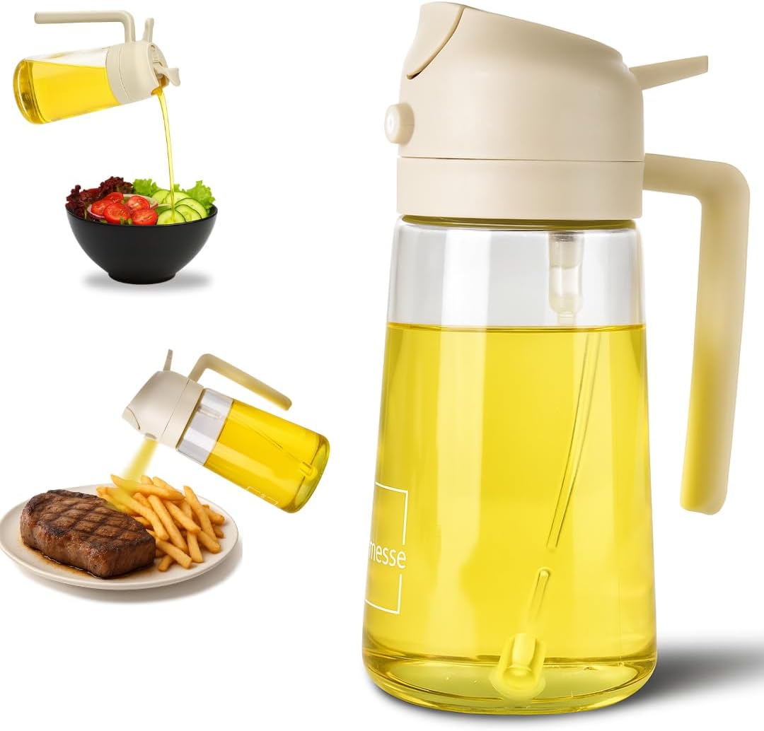 2 1 16oz/470ml in Oil Dispenser and Oil Sprayer for Cooking, Glass Olive Oil Dispenser Bottle Kitchen Gadget & Air