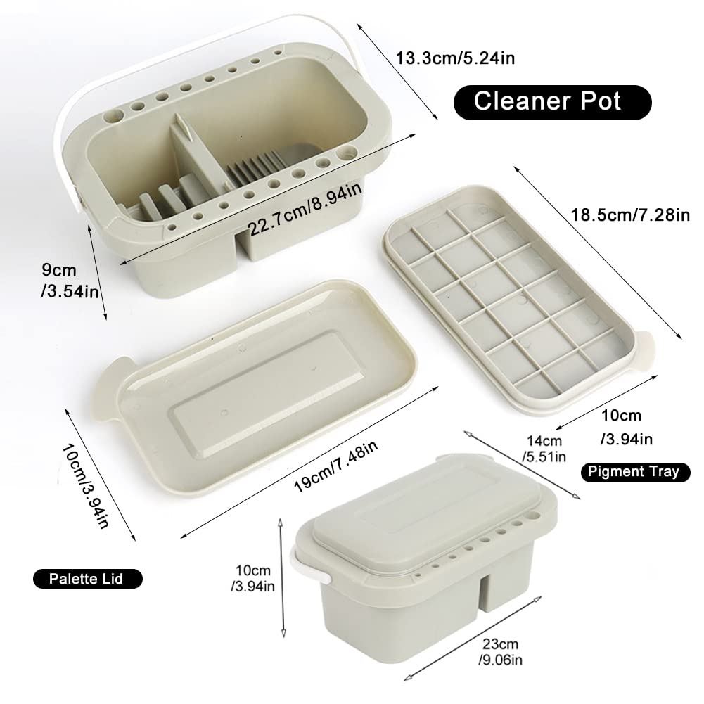 Qirvaten Paint Brush Cleaner, Paint Brush Basin with Brushes Holder, Washer,Trays, Paints Brush- Holder for Watercolor Oil Acrylic Gouache Painting，9.1 * 3.5inch