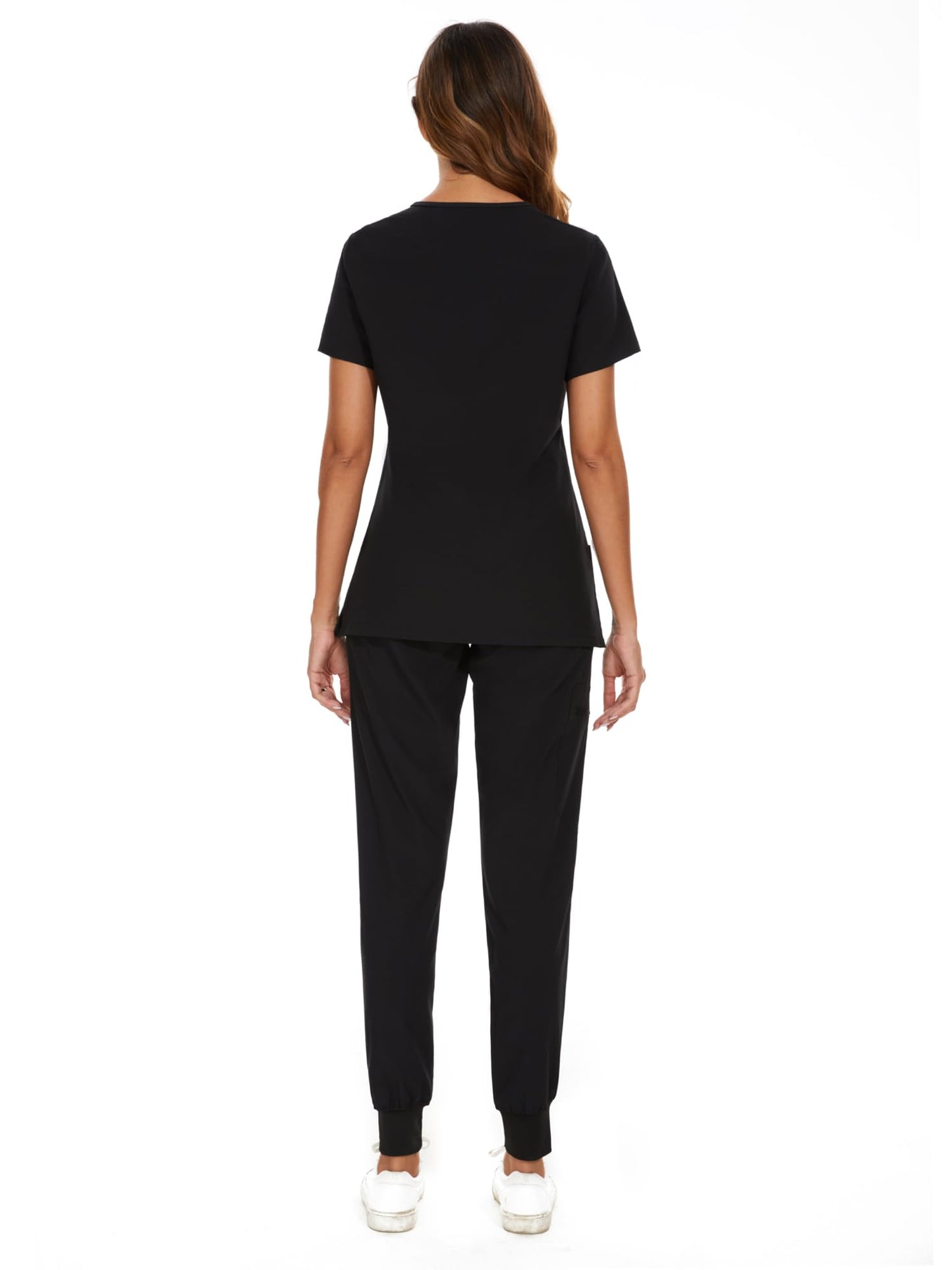 COZYFIT Scrubs for Women Set - Stretch V-Neck Scrub Top & Jogger Pant with 8 Pockets, Yoga Waistband, Anti Wrinkle, Slim Fit Women Scrubs