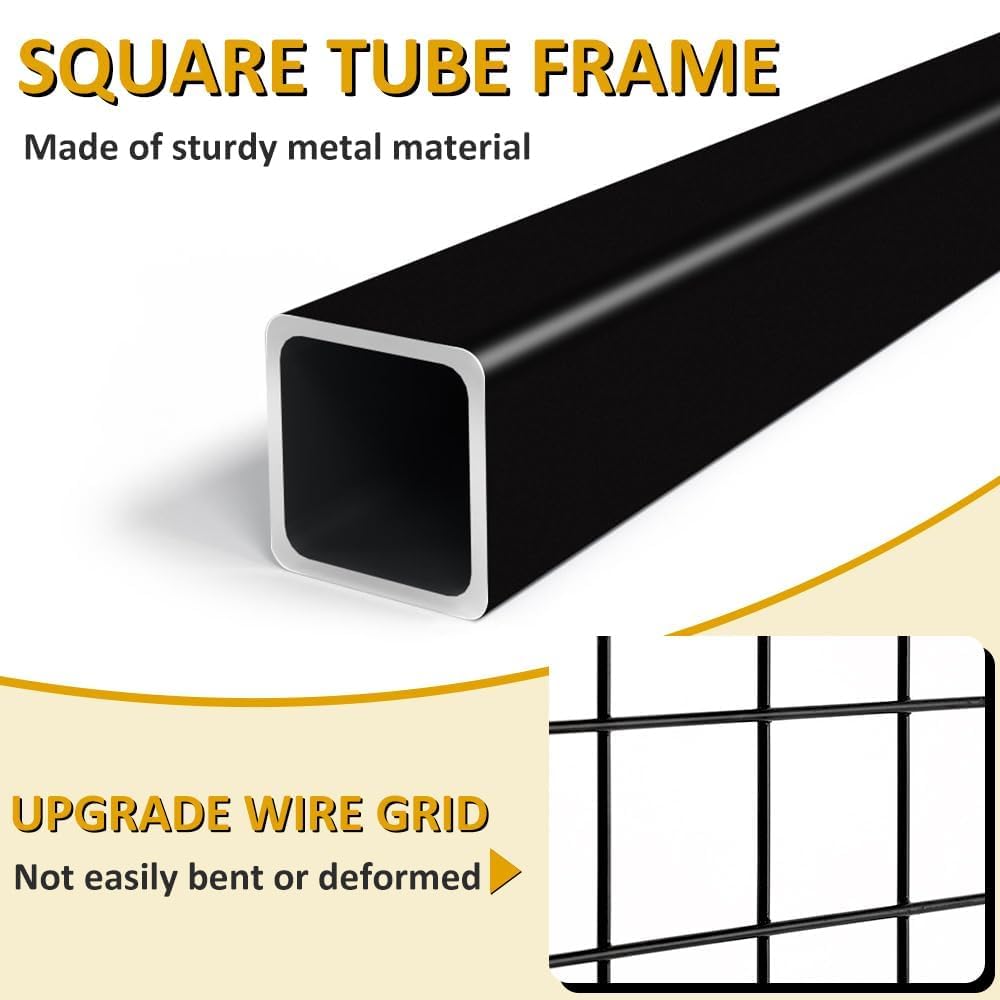 OUDUCK 1.8' x 5.7' Grid Wall Panels Standing Wire Grid, Display Rack with T-Base Wheels Freestanding Gridwall Panel Tower for Shows, Black
