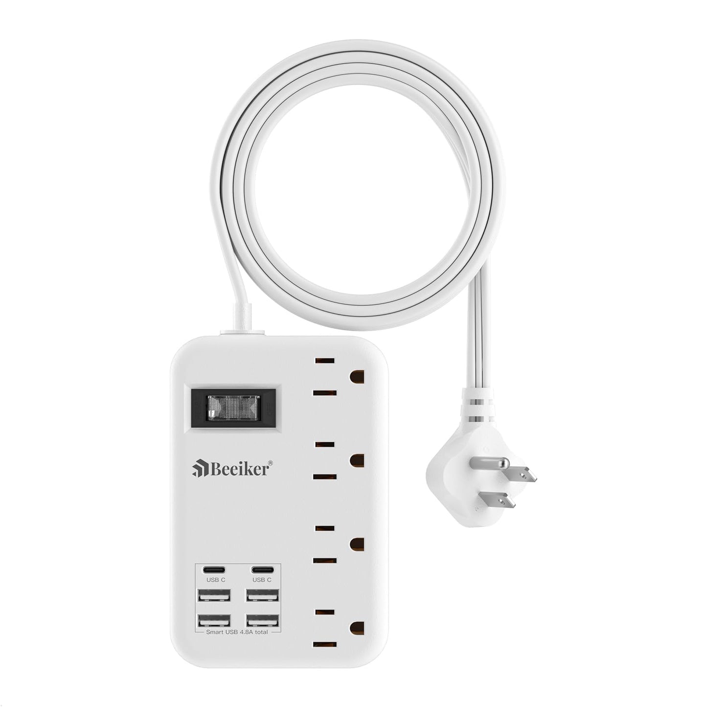 6 USB(2 USB C) Purple Travel Power Strip- 5Ft Lavender Extension Cord with 24W USB Charging Station and 4 Outlets, Purple Desk Accessories with Surge Protector for Cute Kawaii Office Dorm Room