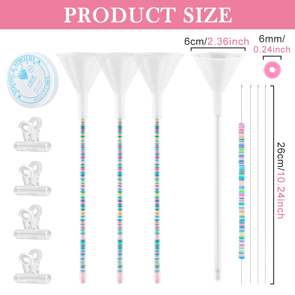 Kryslanix 4 Pack Beading Funnel Bracelet Making Kit with 1Roll Crystal Elastic String,Clay Beading Tools Kit for 0.24" Clay Beads,for Jewelry Making with Beading Funnel,Beading Needles,Clip