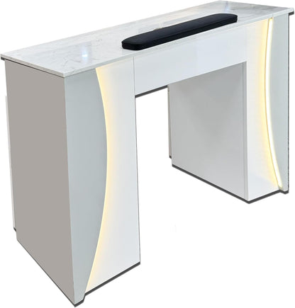 Venus Manicure Table Fan and Chair Set – Modern LED Nail Station Desk with Technician & Customer Chair, Ergonomic Design, Black & White Finish (Grey, Black)