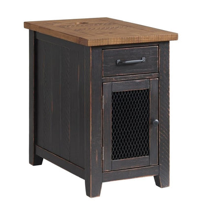 Martin Svensson Home Chairside Table - Antique Black and Honey - Rustic Style - with One Drawer and Cabinet for Storage