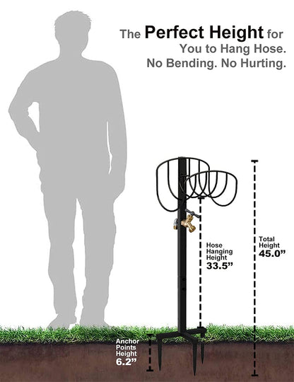 Artigarden Freestanding Garden Hose Holder Stake with Brass Faucet, Heavy Duty Metal Water Pipe Storage Stand Rack for Outdoor