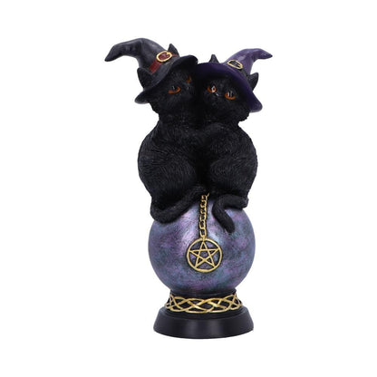 Kittens Orbuculum Witches Cat Ornament – Resin Figurine, Two Cats with Witches' Hats, Crystal Ball, Mystical Decor for Cat Lovers