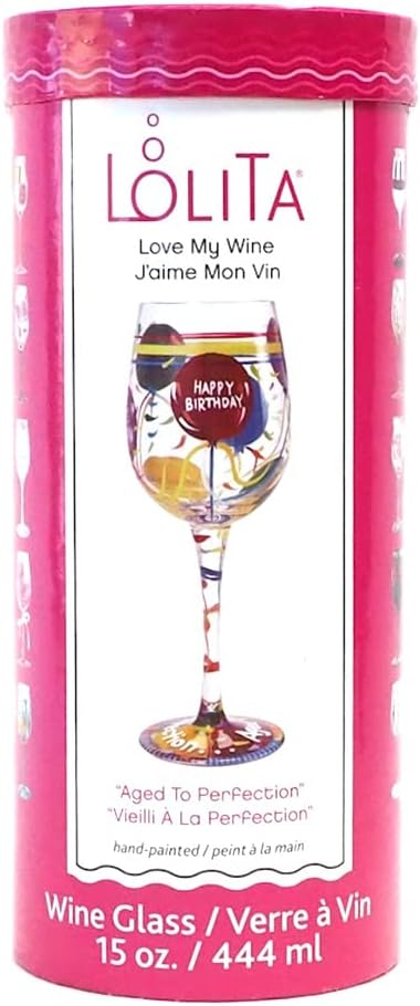 Lolita Aged to Perfection Artisan Painted Birthday Wine Glass
