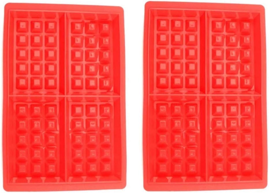 JKLcom Silicone Waffle Mold 4 Cavities Baking Tray for Waffle Cake Chocolate Craft Candy Soap, 2 Pack, Square