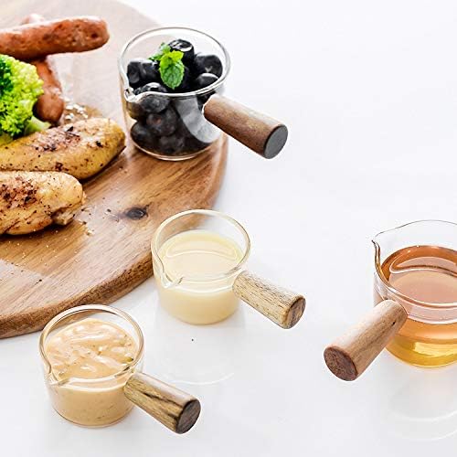 Glass Creamer Coffee Milk Sauce Serving Pitcher with Wood Handle