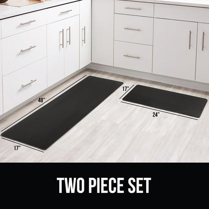 GORILLA GRIP 2 Pack Comfortable Cushioned Kitchen Mats for Floor, 17x24 + 17x48, Waterproof and Stain Resistant, 1/2 Inch Thick Soft Ergonomic Standing Desk Anti Fatigue Mat, Foam Supports Feet, Black