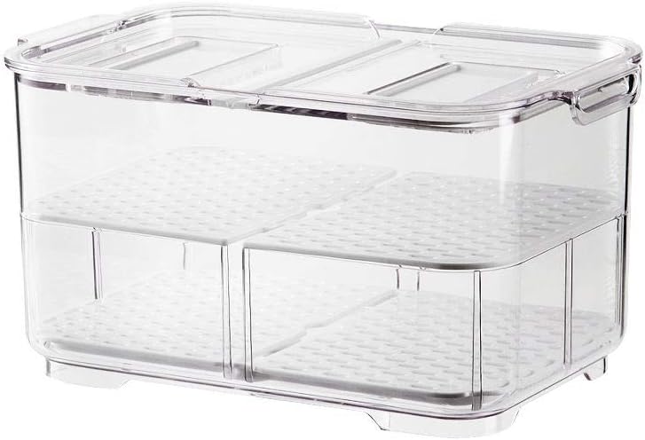 SANNO Refrigerator Food Storage Containers - Stackable Bin Organizer with Vented Lids and Removable Drain Tray