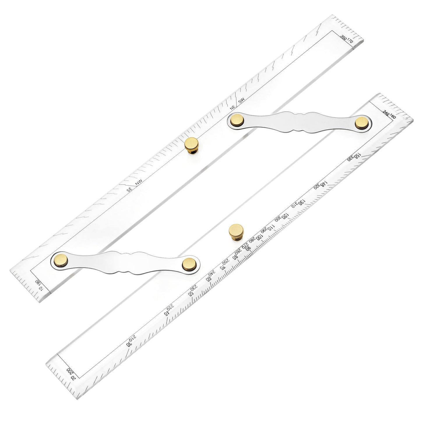 QWORK Parallel Ruler with Clear Markings, 12 in Navigation Plotting Tool, Clear Scale Nautical Plotter, Mapping Points to Pull Parallel Ruler