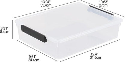 Clear Storage Bins - 4 Pack Flat Plastic Latching Bins with Lids | 6 Quart Stackable Design