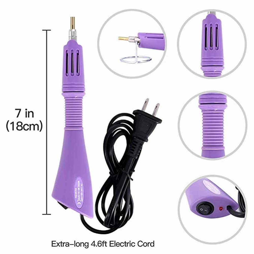 Hotfix Rhinestone Applicator, 7 in 1 Professional Iron-on DIY Hot Fix Tool Rhinestone Setter Applicator Wand Crystal Gem Tool Kit with 7 Different Sizes Tips and Support Stand (Purple)