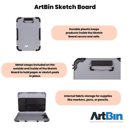 ArtBin 6838AG Sketch Board, Portable Drawing Surface with Internal Art & Craft Storage, Grey