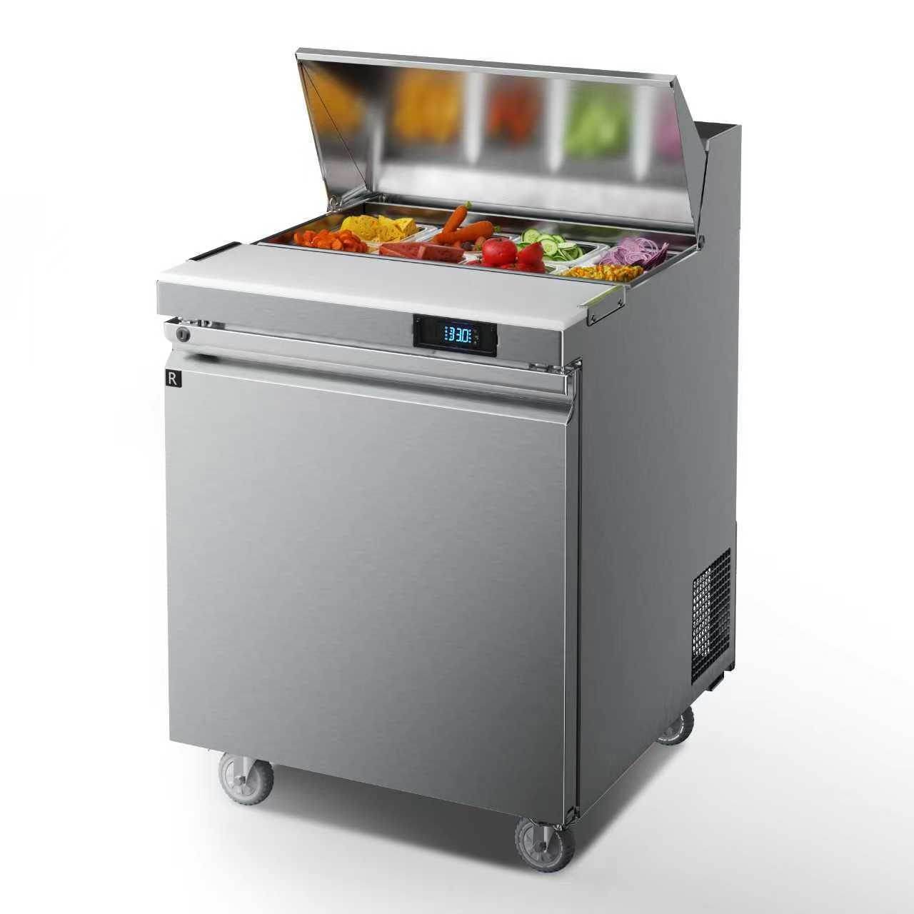 Coolake 27'' W Commercial Refrigerator Sandwich Salad Prep Table, 1 Door Sandwich Fridge with 8 GN 1/6 Pans, Counter Fan Cooling Refrigerator for Restaurant, ETL DOE