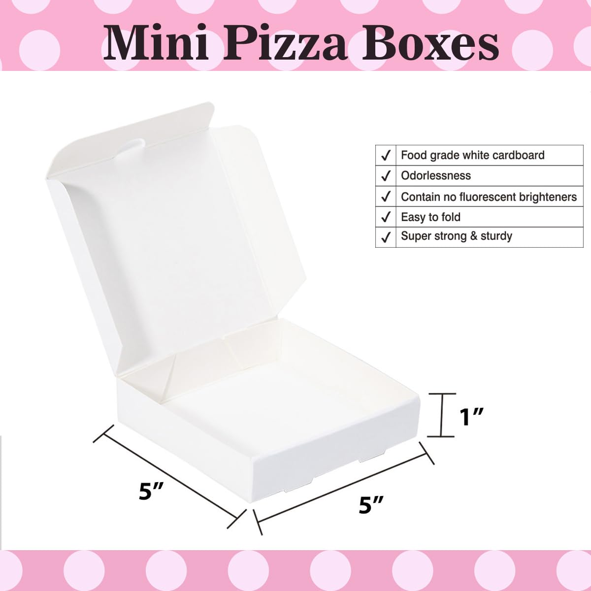 Huoshange 5 Inch Thin Mini Pizza Boxes,100 Pack Small White Pizza Boxes for Cookie,Mini Pies, Party Favors and Crafts(5x5x1 Inches)