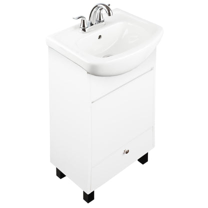 Fine Fixtures Petite 18 Inch Bathroom Vanity with Sink, Small Freestanding Bathroom Cabinet, Space-Saving Vanity Sink Combo Design, Dual Storage, Satin White